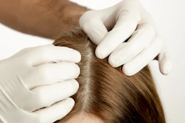 doctor examining womans scalp