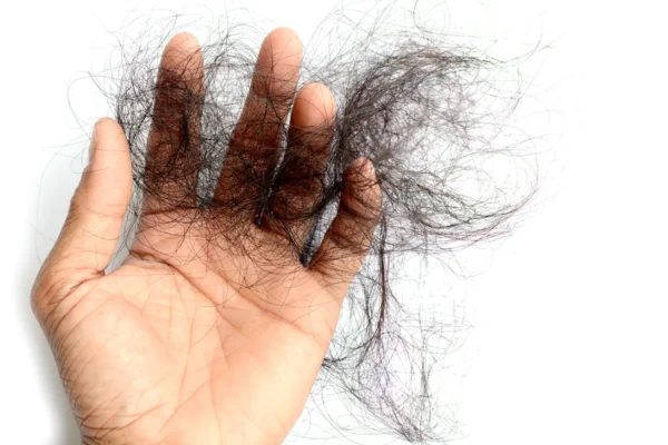 hair shedding Hair loss hair fall everyday serious problem on white background.